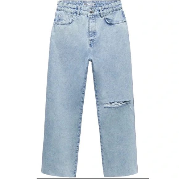 Zara Jeans Ripped Straight Leg Z975 Highwaisted Cropped Jean
